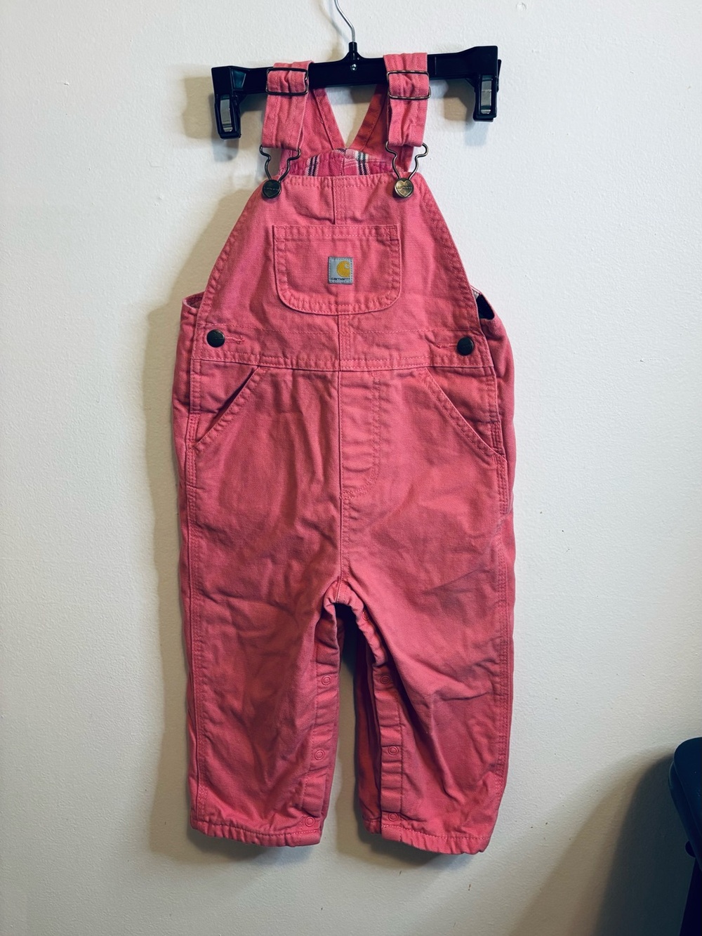 Carhartt Toddler pink flannel lined overalls sz 24 mo